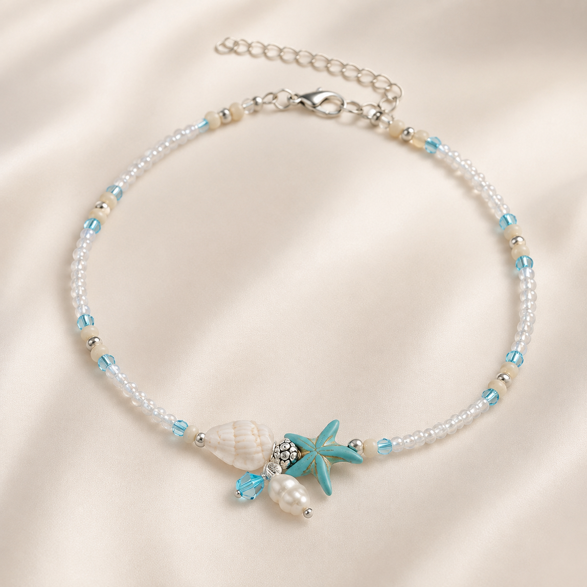 Mireva – Bracelet de cheville avec étoile, coquillage et pierres naturelles