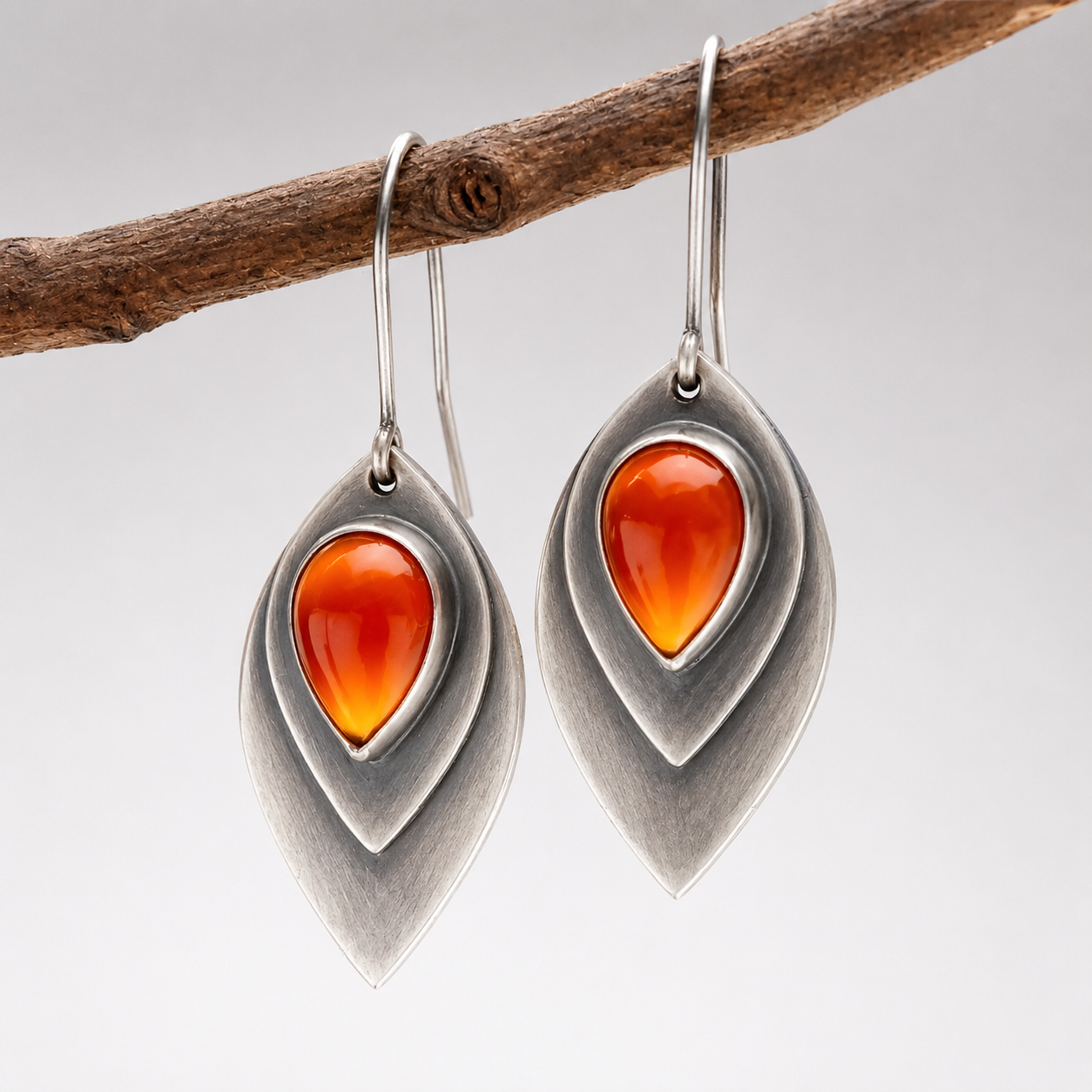 Inès – Boucles d'oreilles vintage avec pierre orange et argent sterling