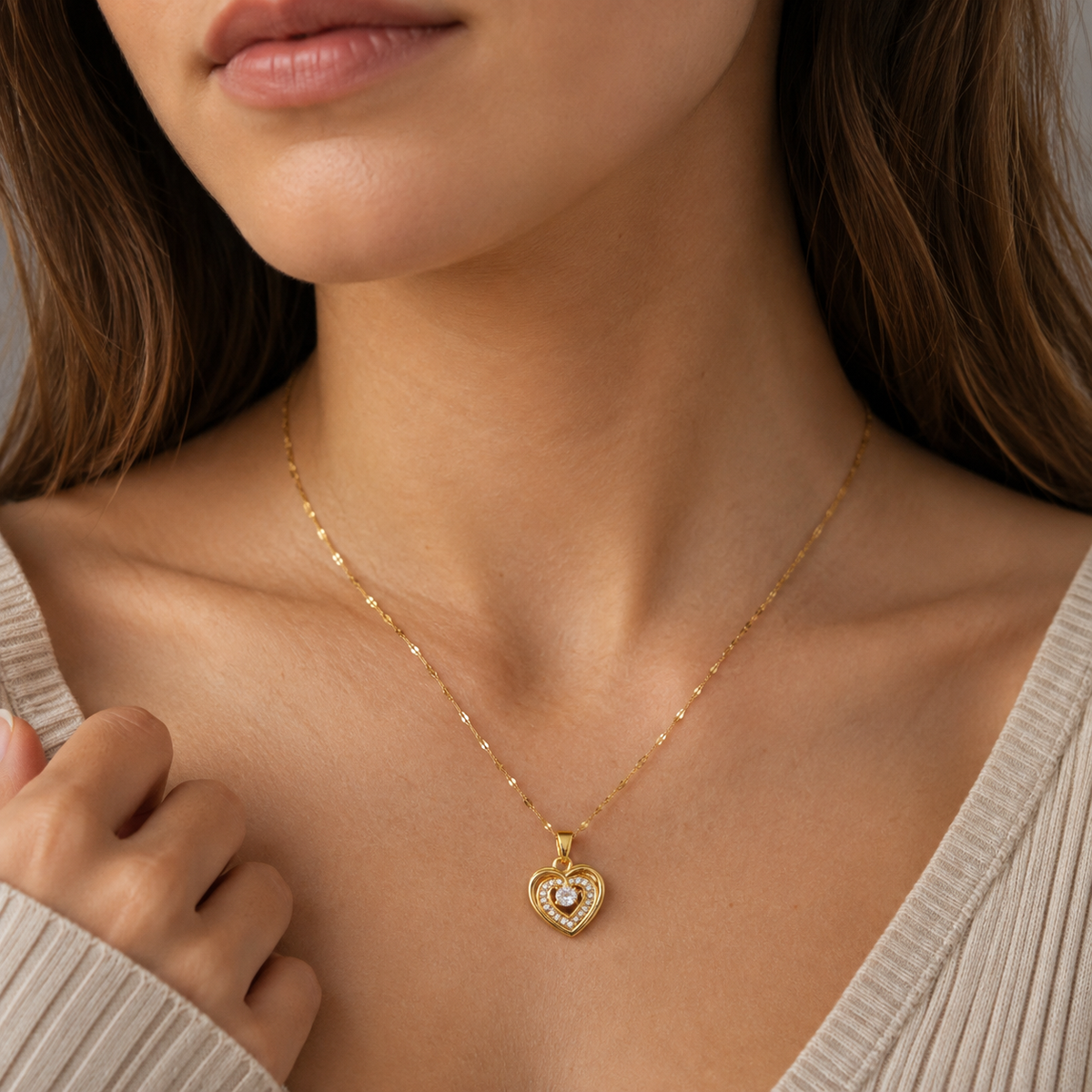 Pendentif Cœur d'Amour - Collier Double Couche