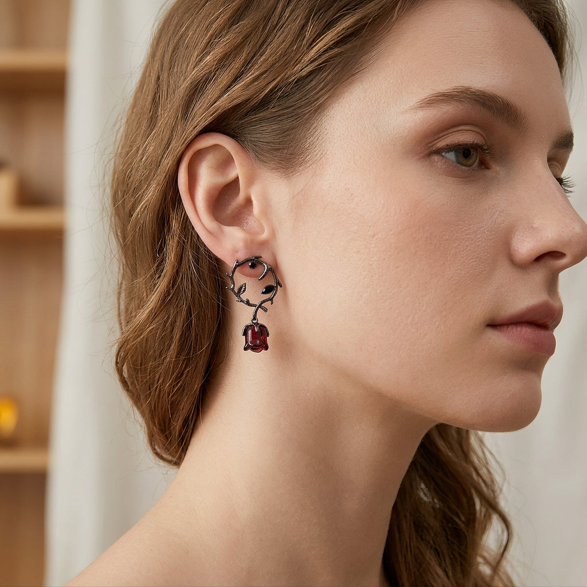 Rosalya – Boucles d'oreilles Rose Rouge et Baie Sombre