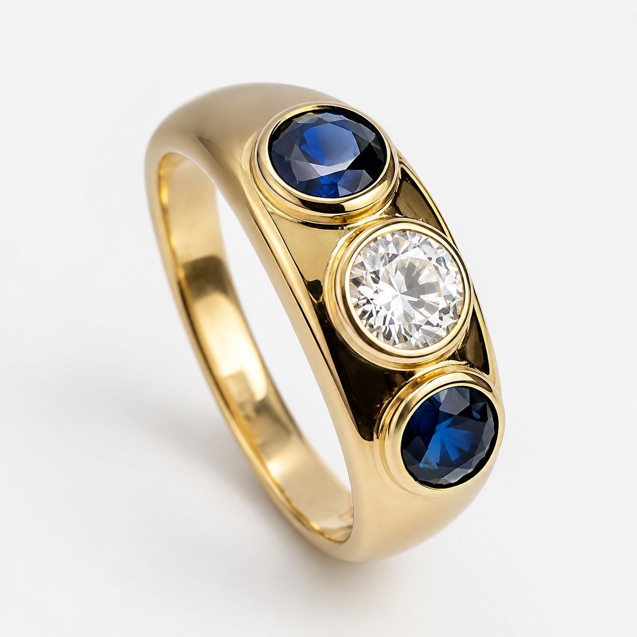 Oceane – Bague vintage dorée avec cristal bleu et zirconiums