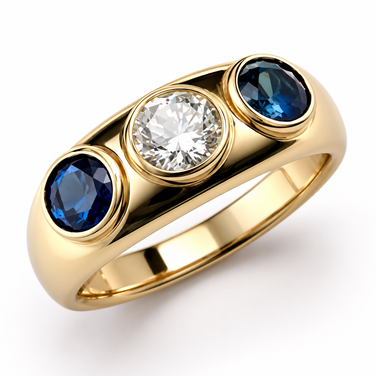 Oceane – Bague vintage dorée avec cristal bleu et zirconiums