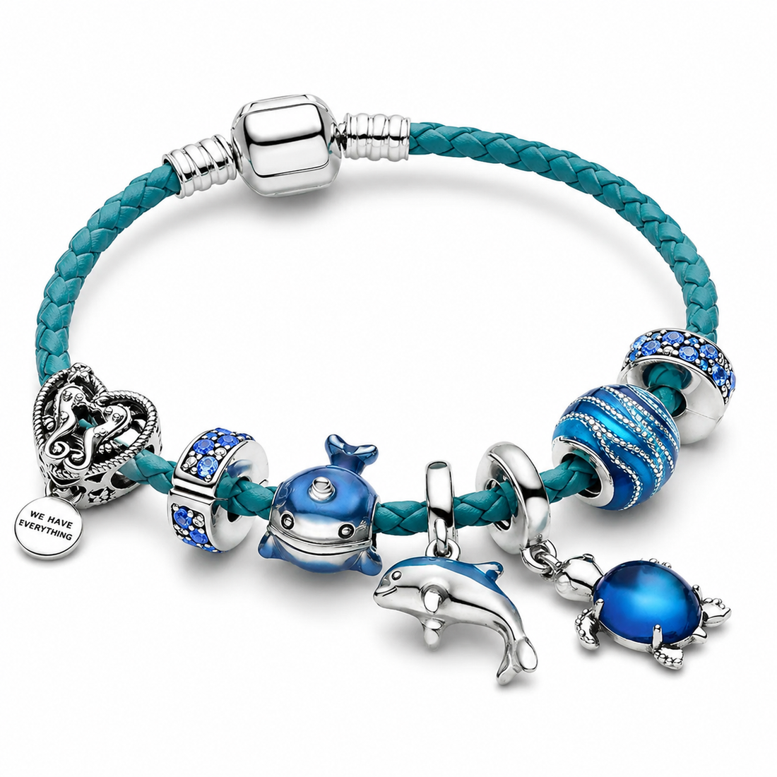 Océano – bracelet en cuir et argent avec charms marins