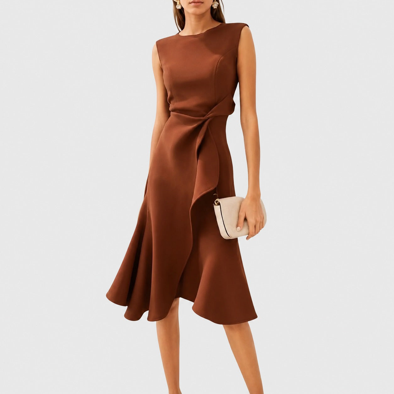 Stella - Robe Midi Chic sans Manches
