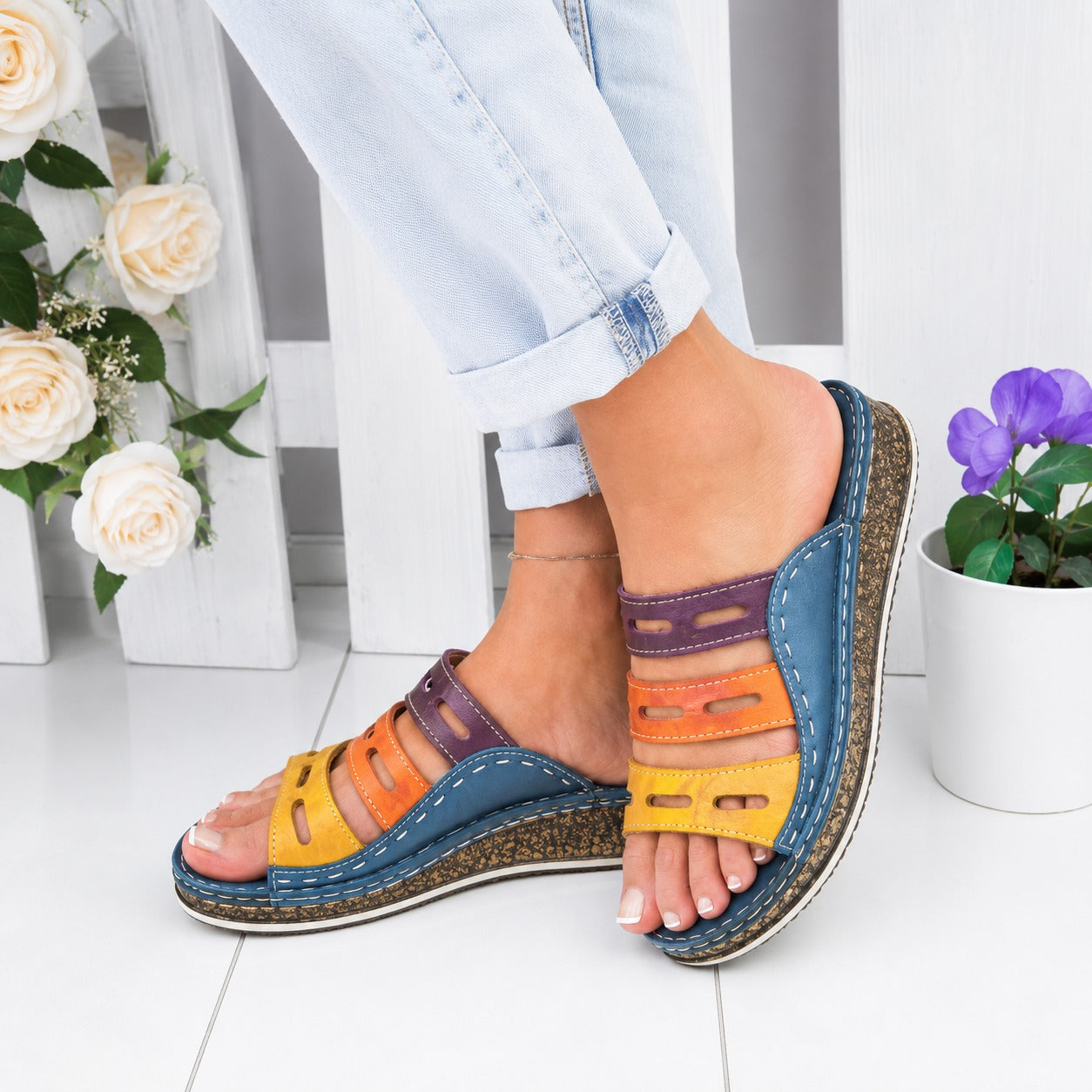 Christina - Sandales de Détente Multicolores