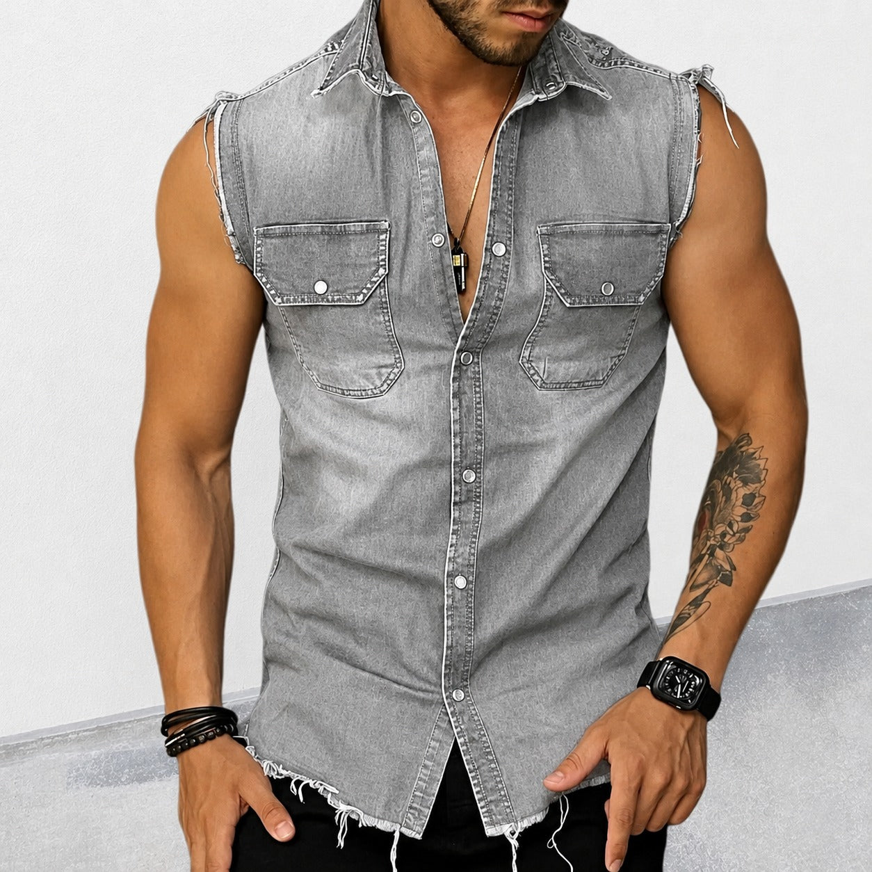 Ollie - Chemise classique sans manches avec effet vieilli