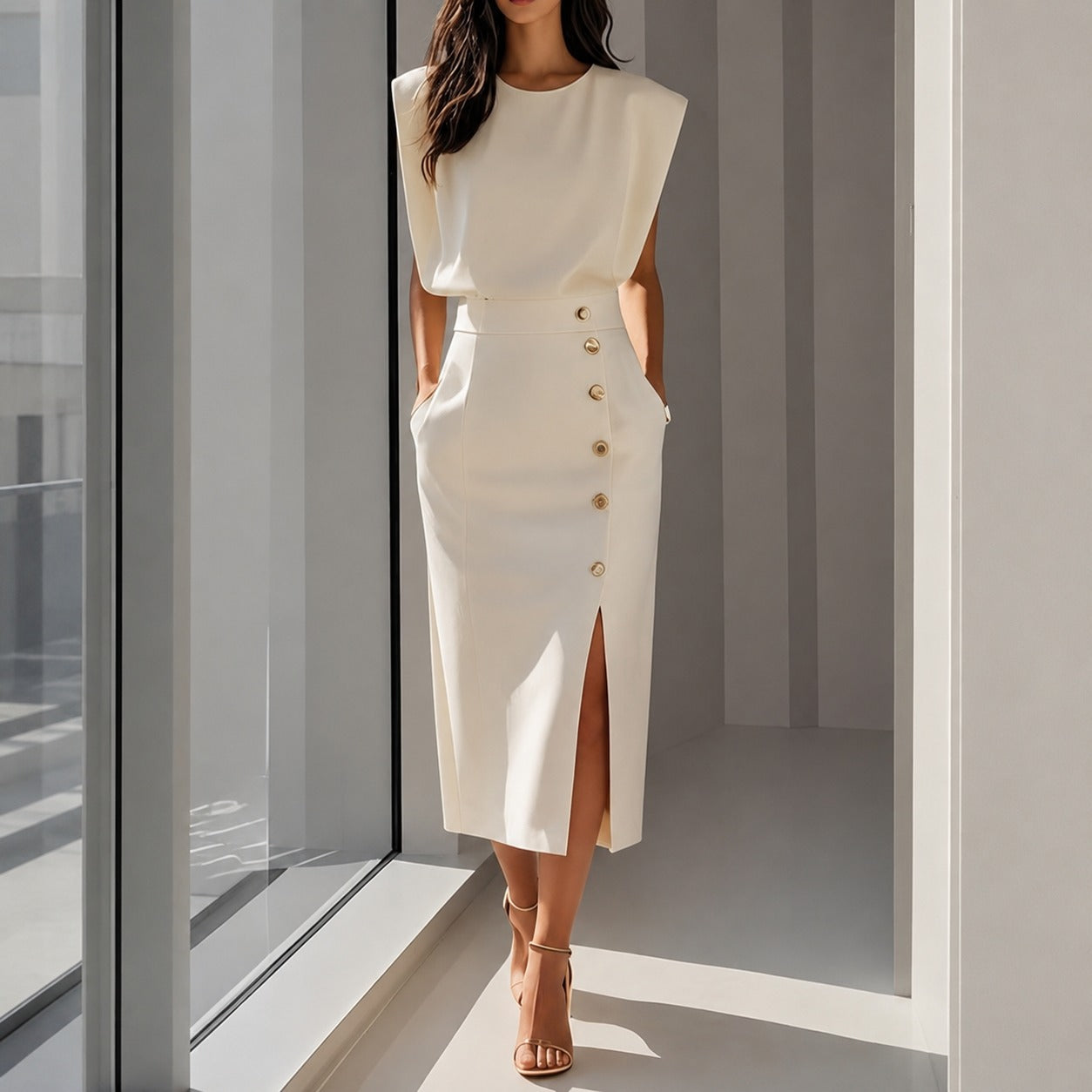 Ruth - Robe midi élégante fendue