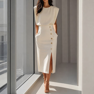 Ruth - Robe midi élégante fendue