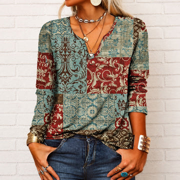 Katharina - Blouse style bohème avec manches longues et col en V