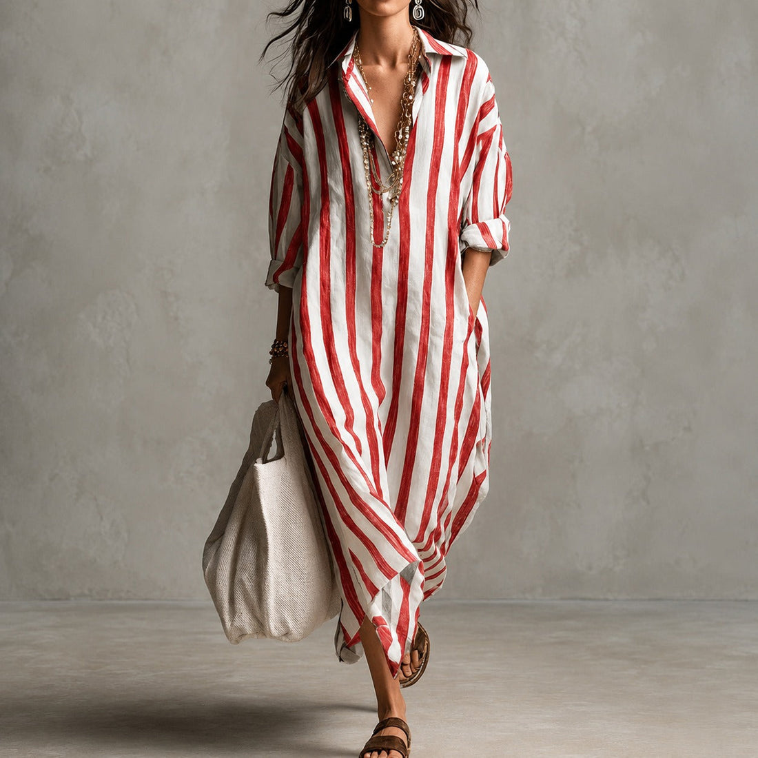 Elysia - Robe longue style chemise à manches longues