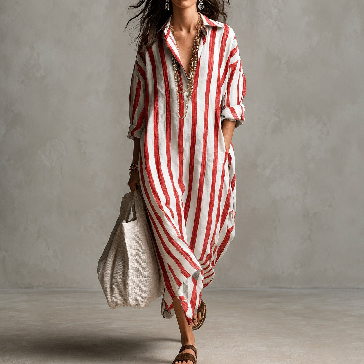 Elysia - Robe longue style chemise à manches longues