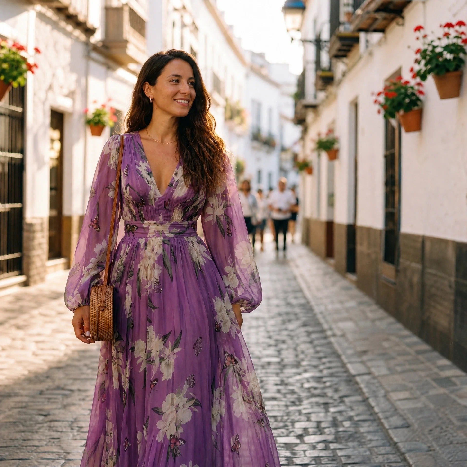 Leanne - Robe Longue Légère avec Motif Floral