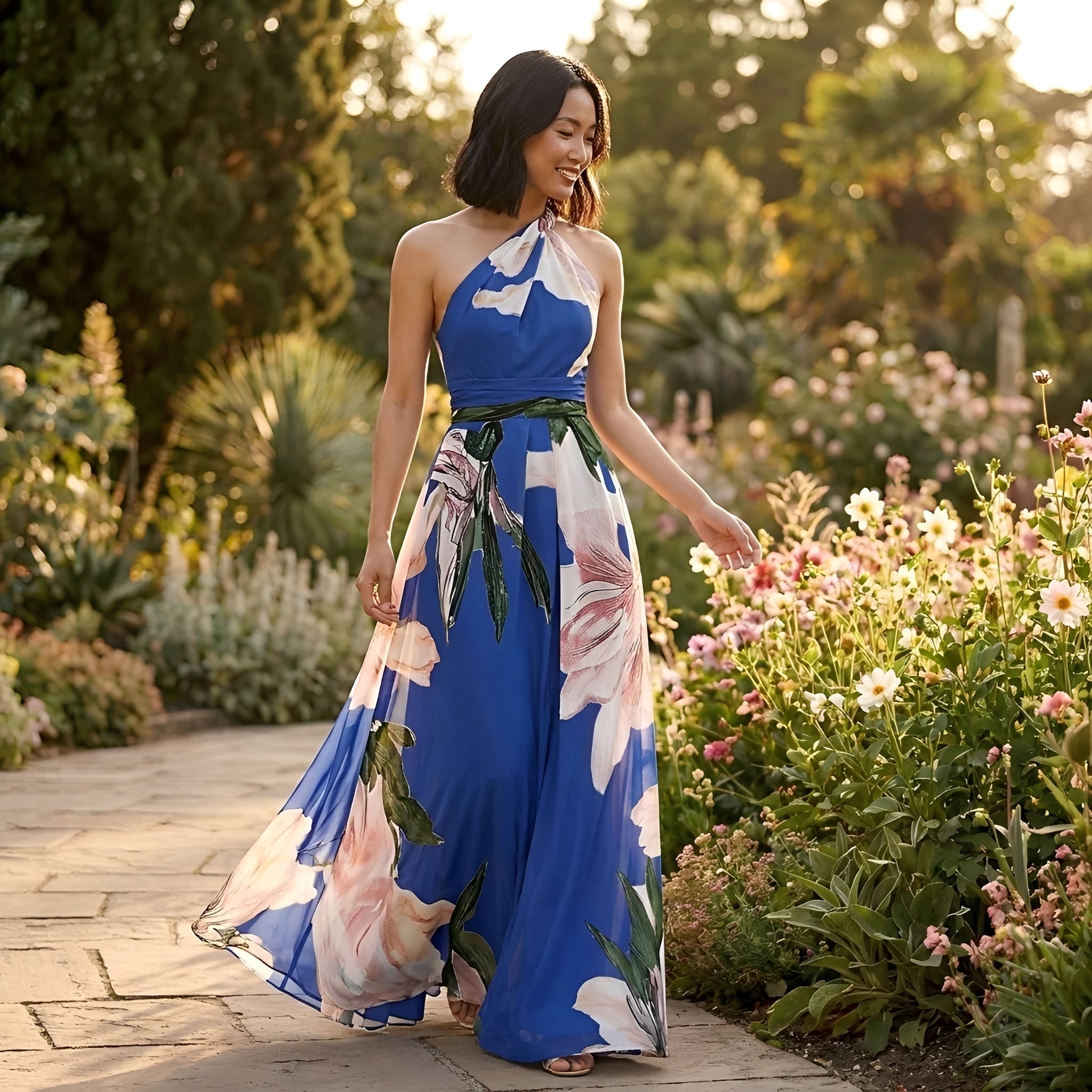 Kirsty - Robe Longue avec Motif Floral et Dos Nu