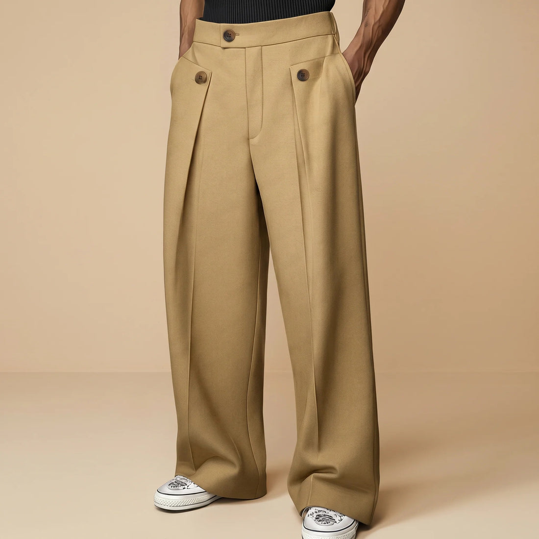 John - Pantalon Élégant Large Taille Haute