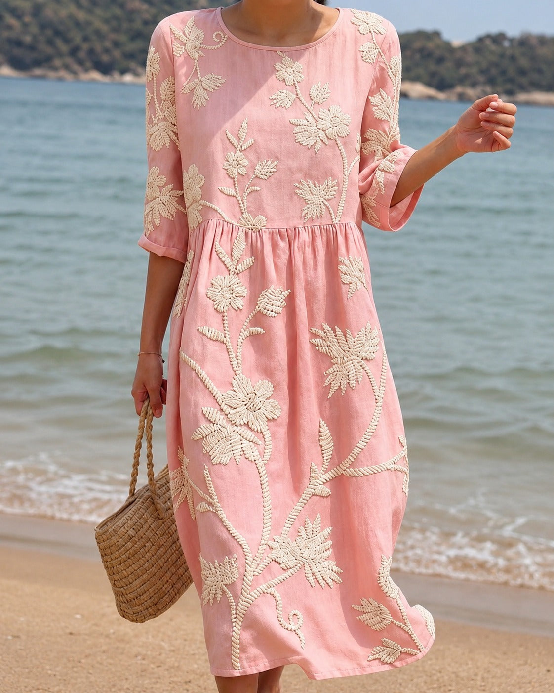Teresa - Robe Midi Chic avec Décor Brodé