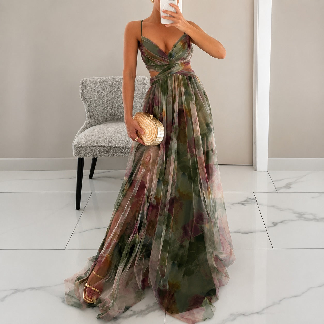 Michelle - Robe Longue avec Motif de Fleurs