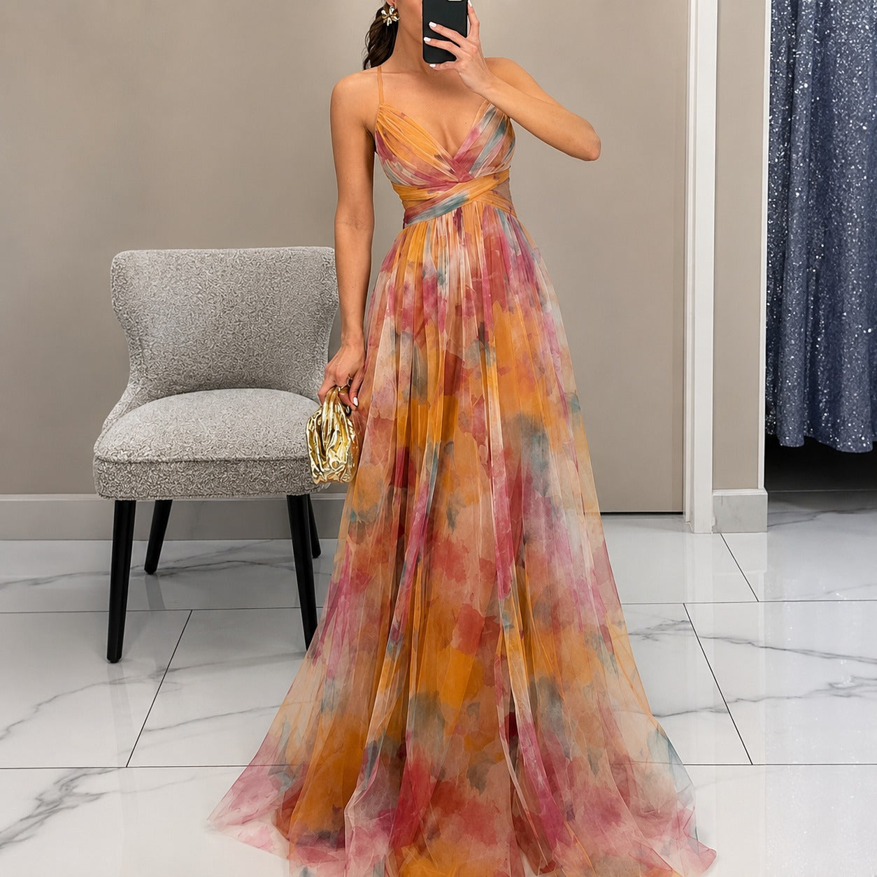 Michelle - Robe Longue avec Motif de Fleurs