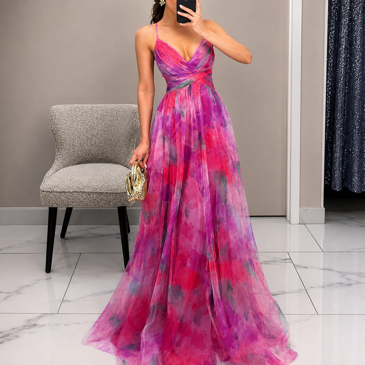 Michelle - Robe Longue avec Motif de Fleurs