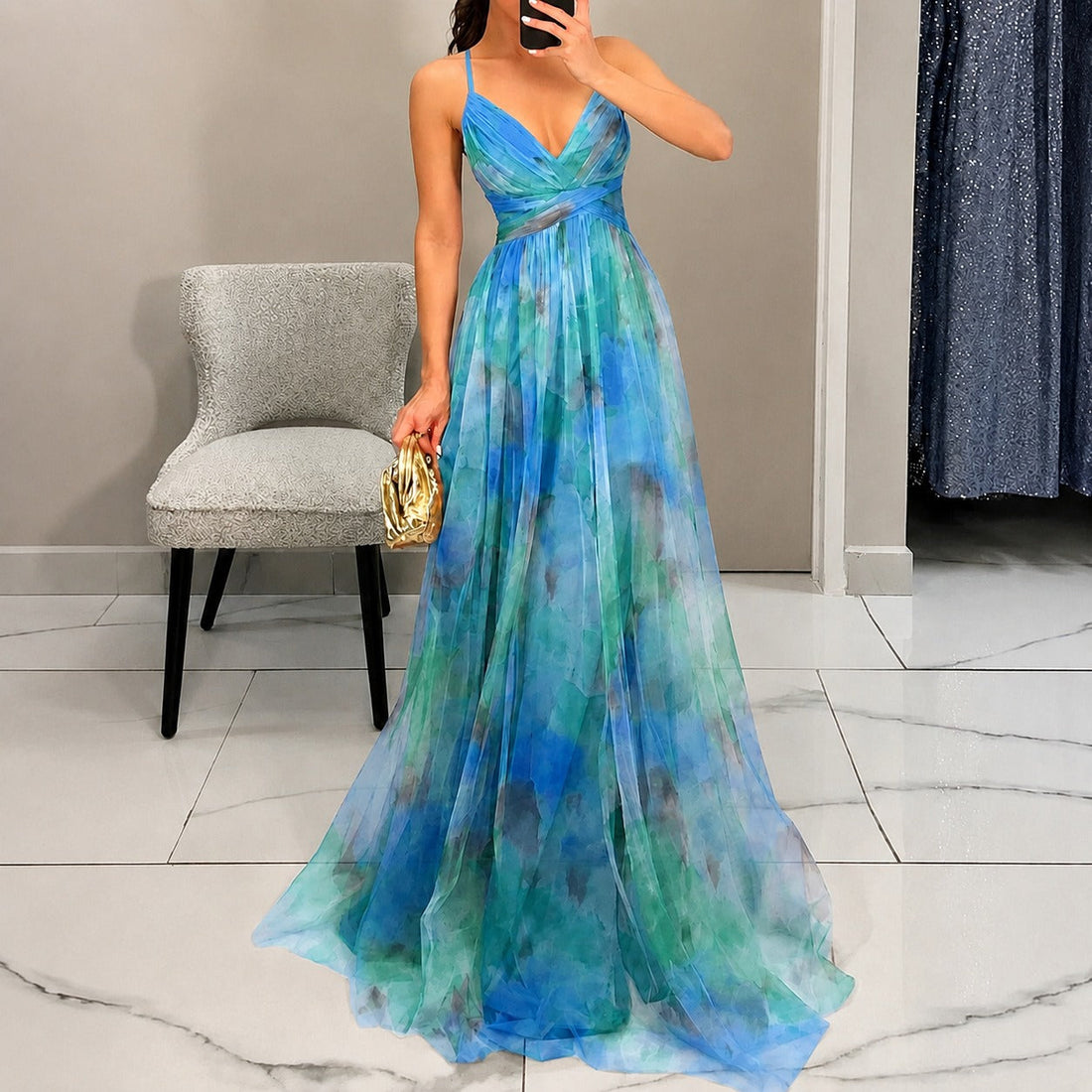 Michelle - Robe Longue avec Motif de Fleurs