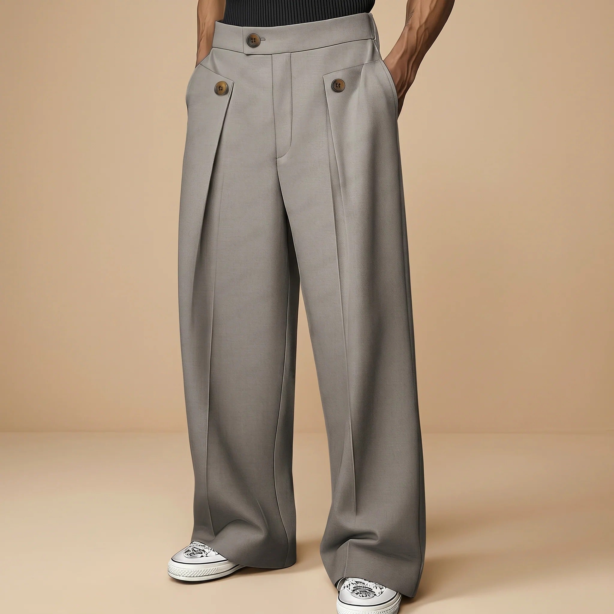 John - Pantalon Élégant Large Taille Haute