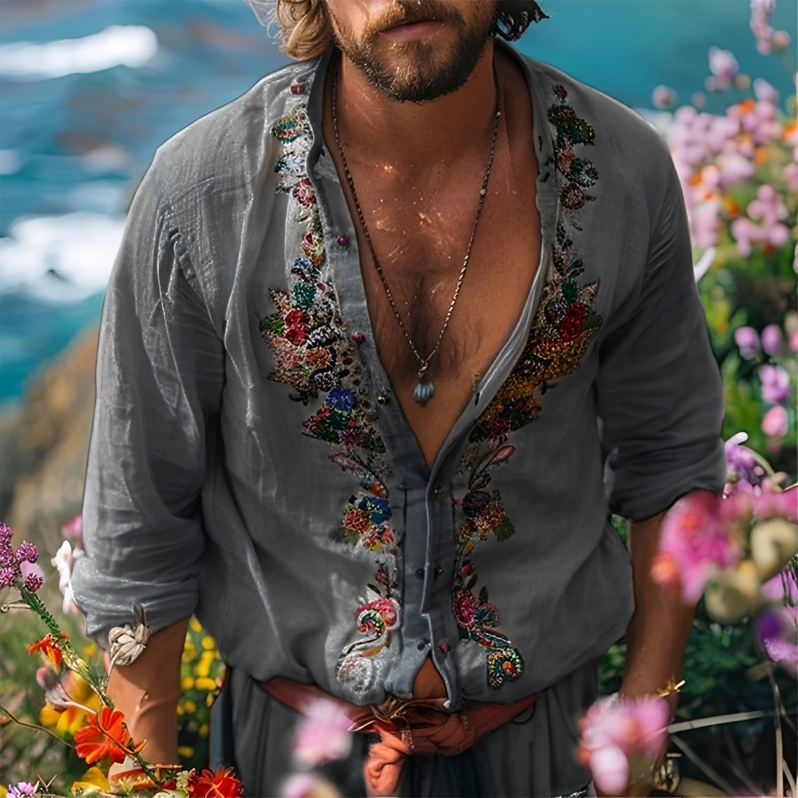 Benedict - Chemise chic avec broderie et manches longues