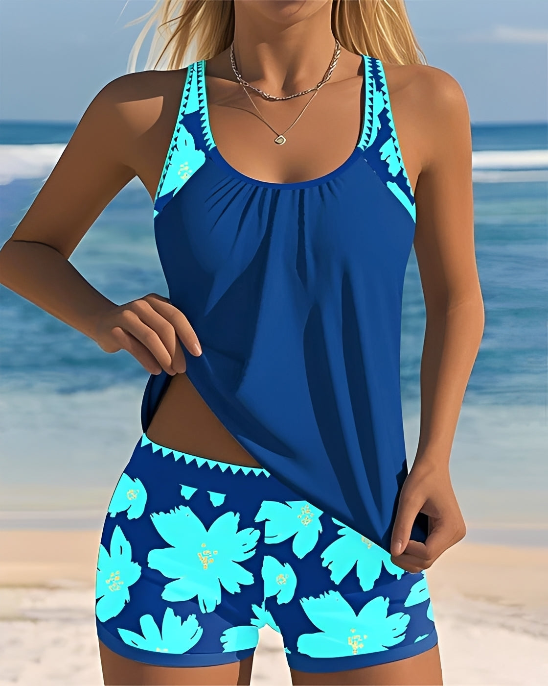 Mila - Tankini à Fleurs Col U