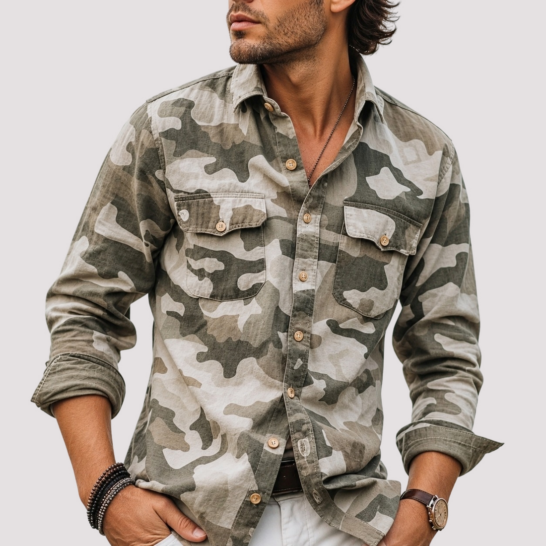 Jeffrey - Chemise à poches avec col plié camouflage