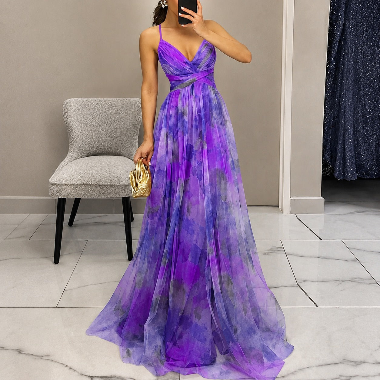 Michelle - Robe Longue avec Motif de Fleurs
