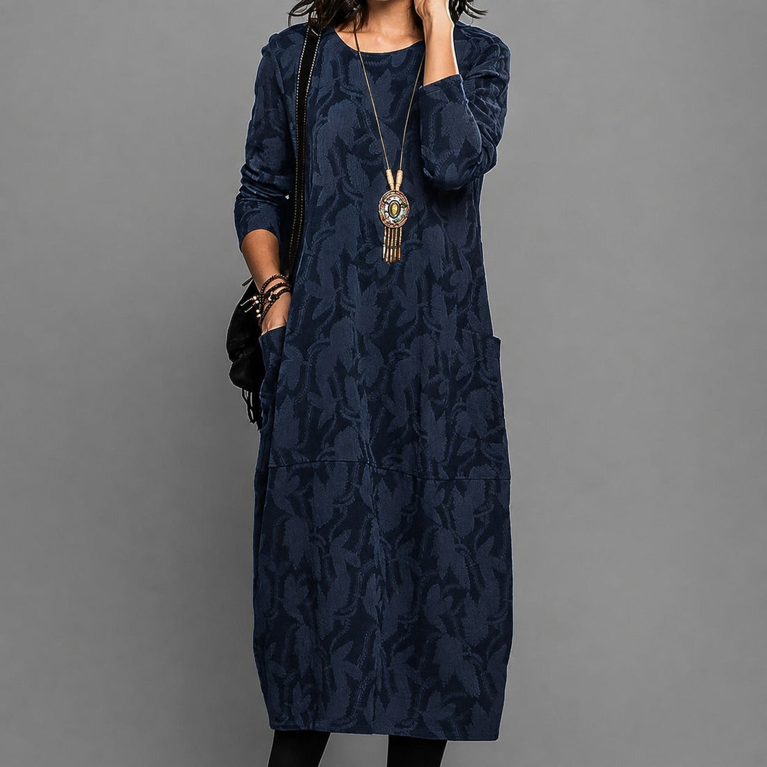 Alisha - Robe midi imprimée à manches longues