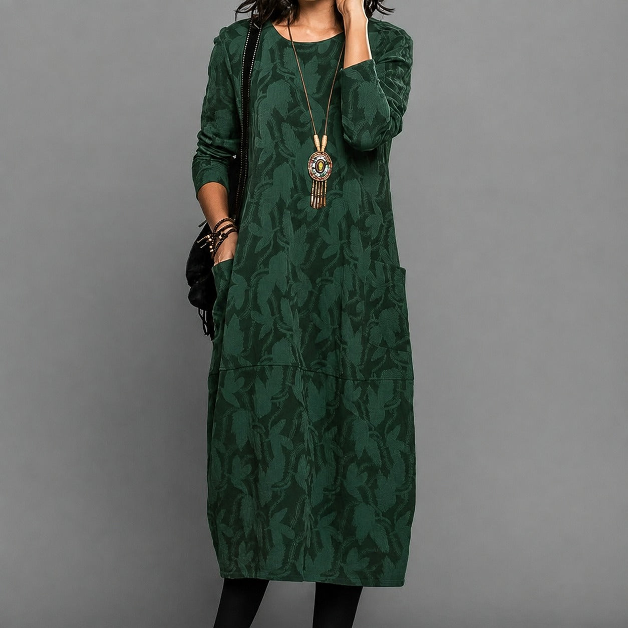 Alisha - Robe midi imprimée à manches longues