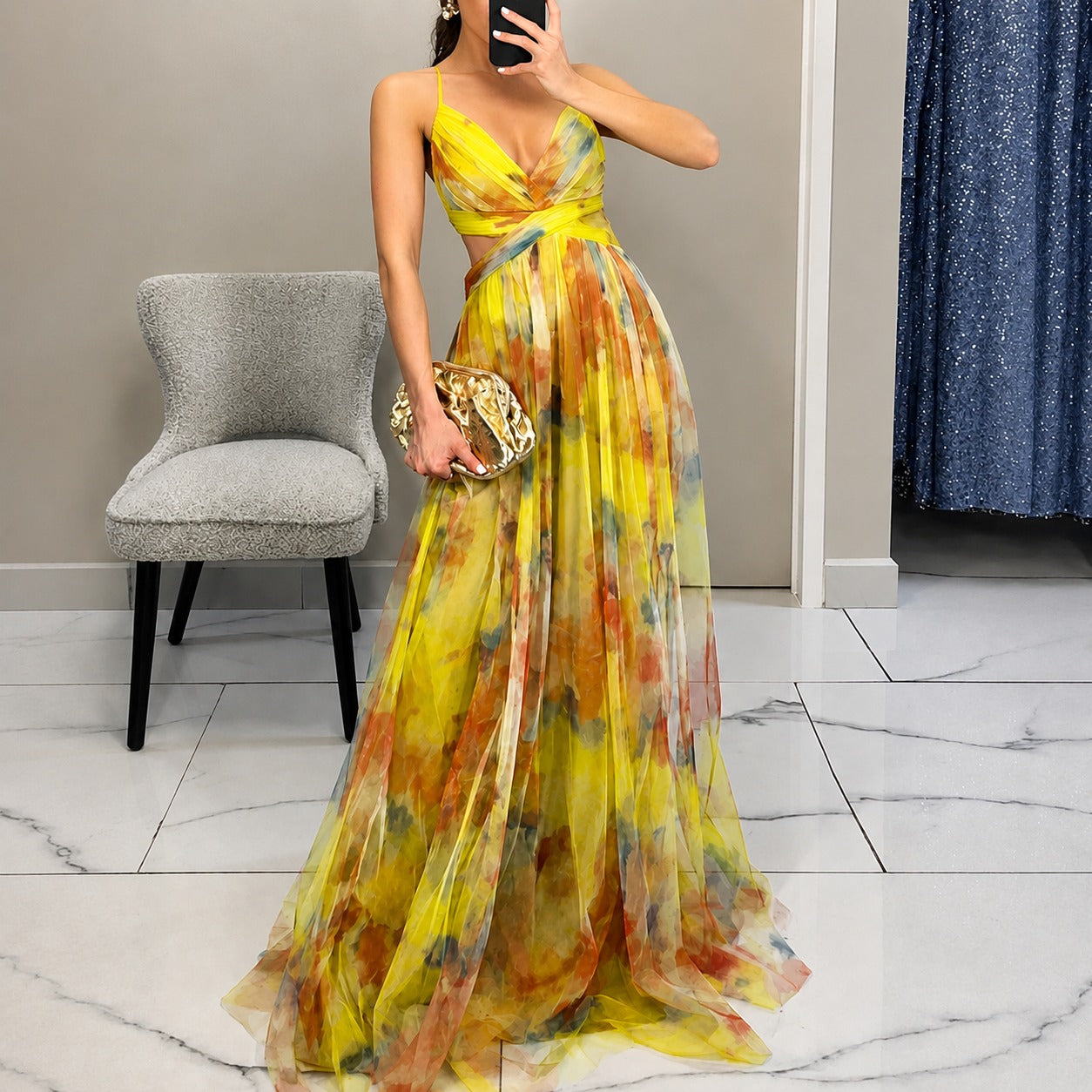 Michelle - Robe Longue avec Motif de Fleurs