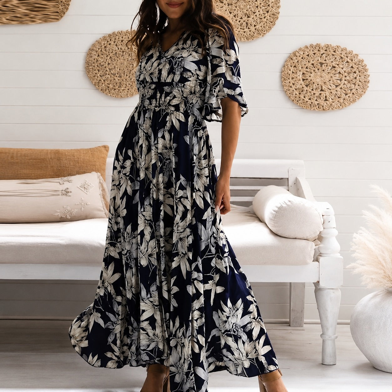 Michaela - Robe Midi Florale Ample Élégante