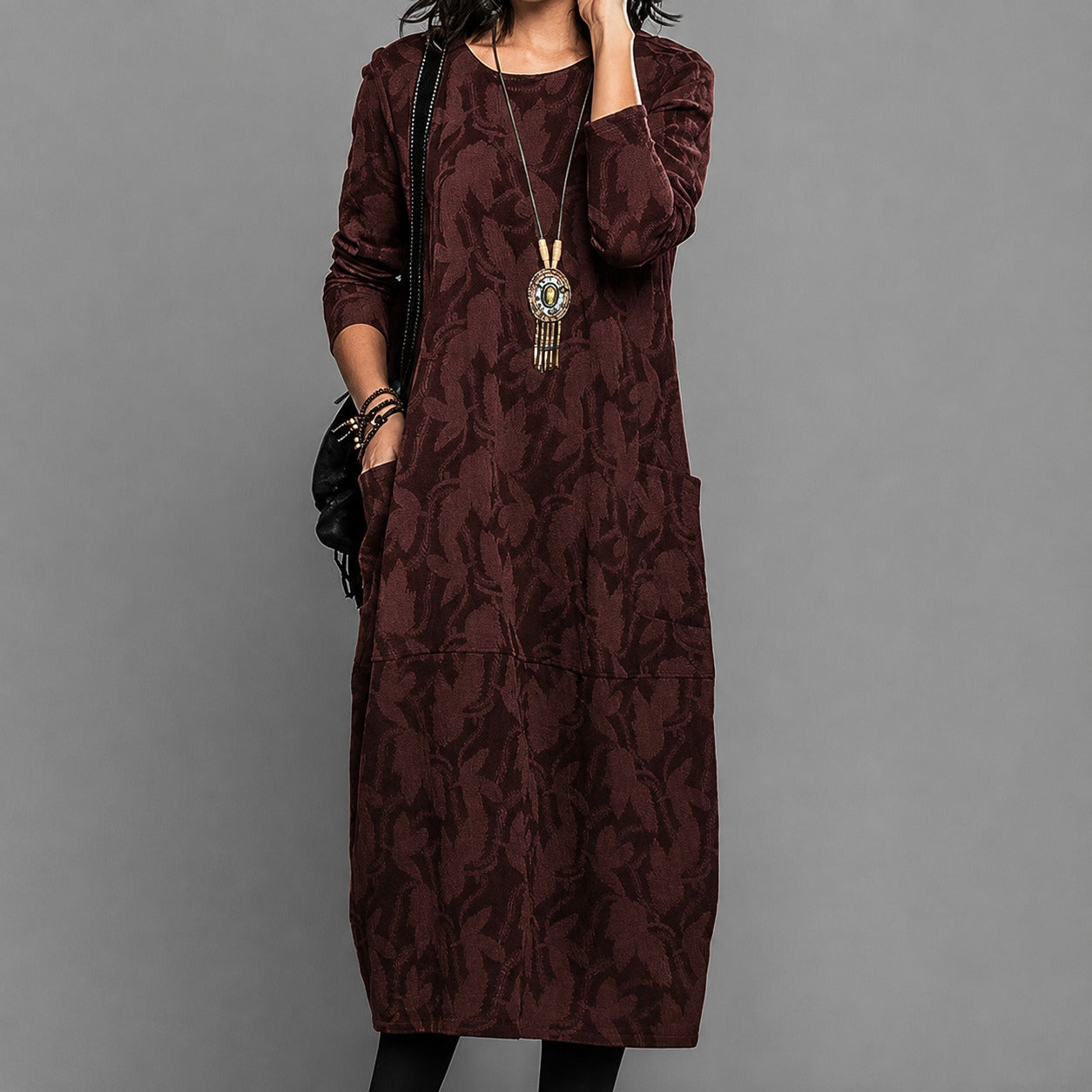 Alisha - Robe midi imprimée à manches longues