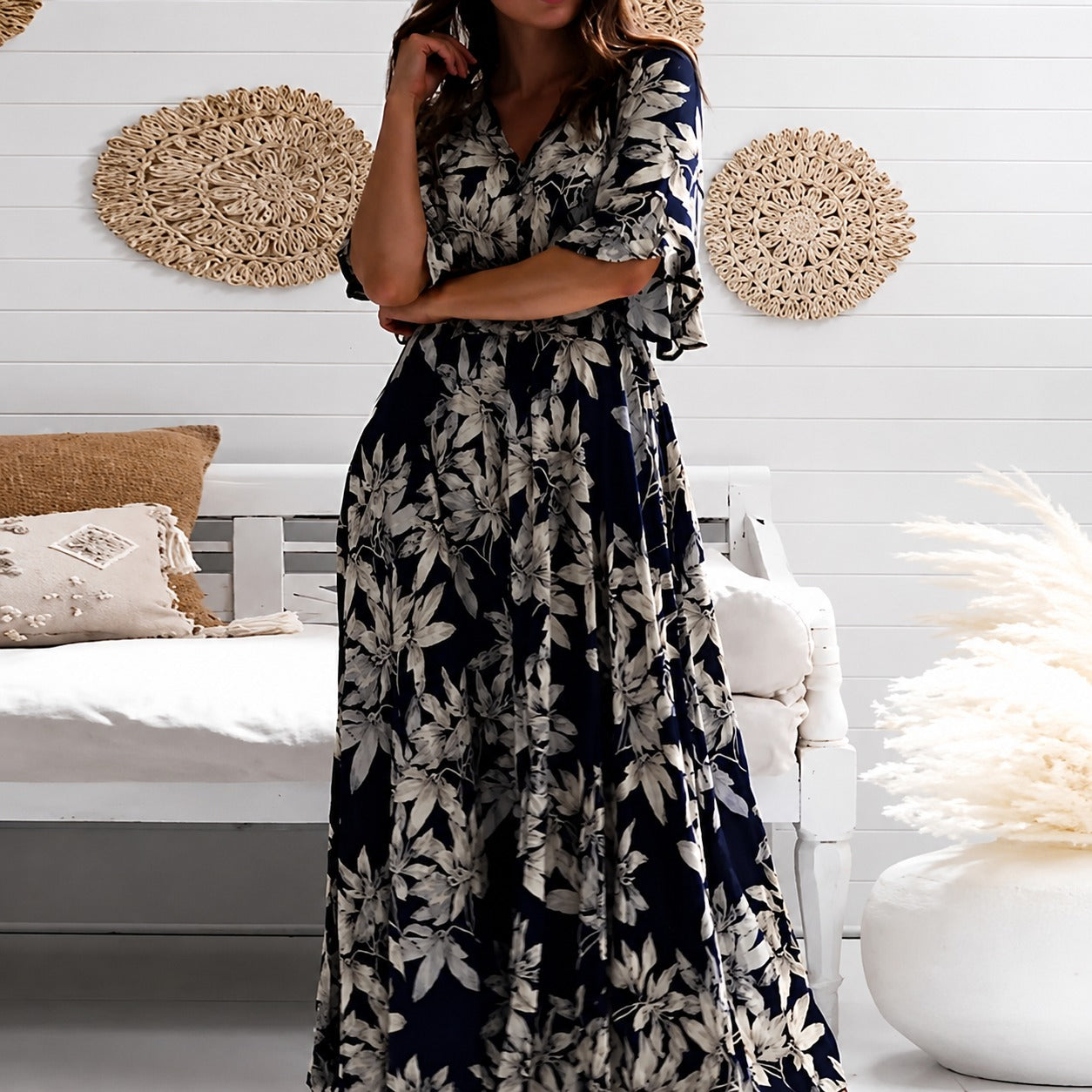 Michaela - Robe Midi Florale Ample Élégante