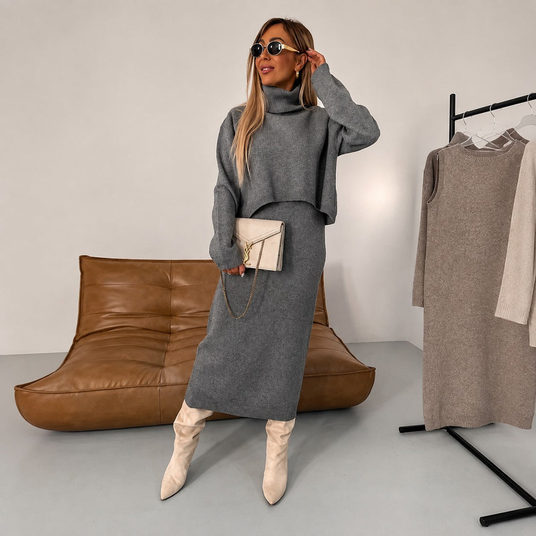 Odette - Ensemble décontracté avec robe et pull à col roulé