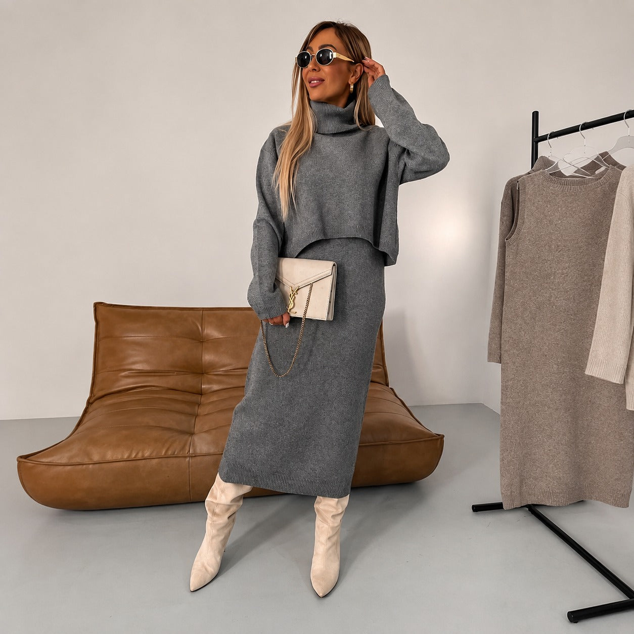 Odette - Ensemble décontracté avec robe et pull à col roulé