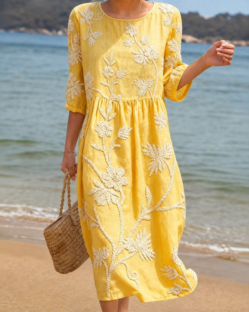Teresa - Robe Midi Chic avec Décor Brodé