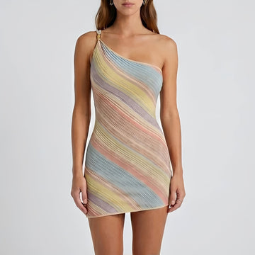Kameron - Robe Mini Colorée à Épaule Dénudée