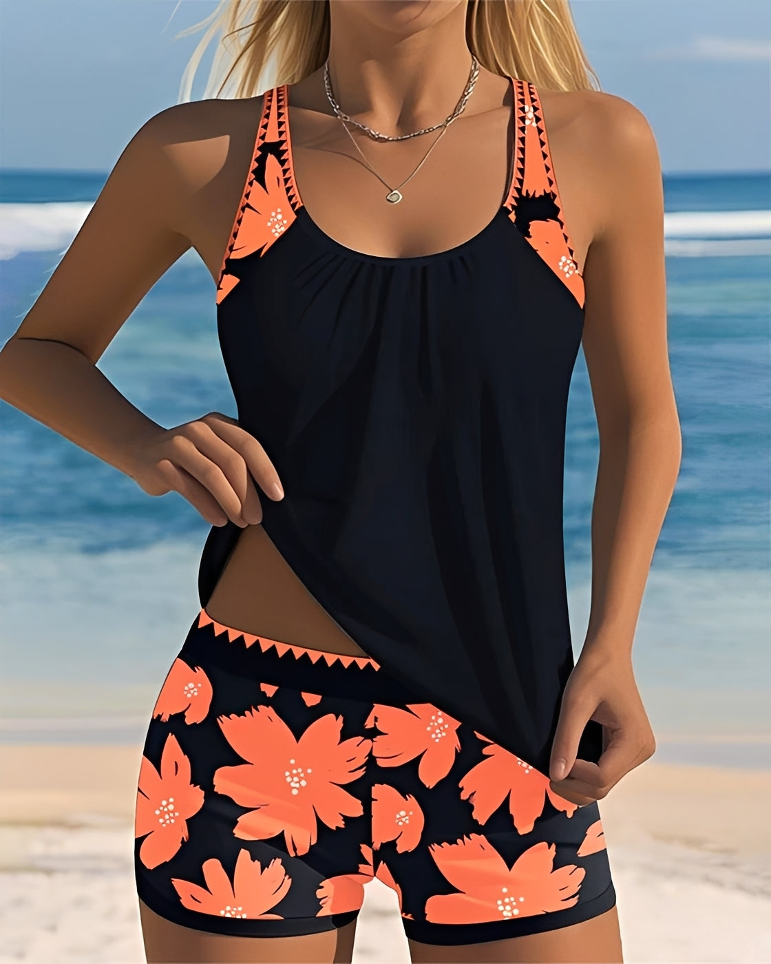 Mila - Tankini à Fleurs Col U