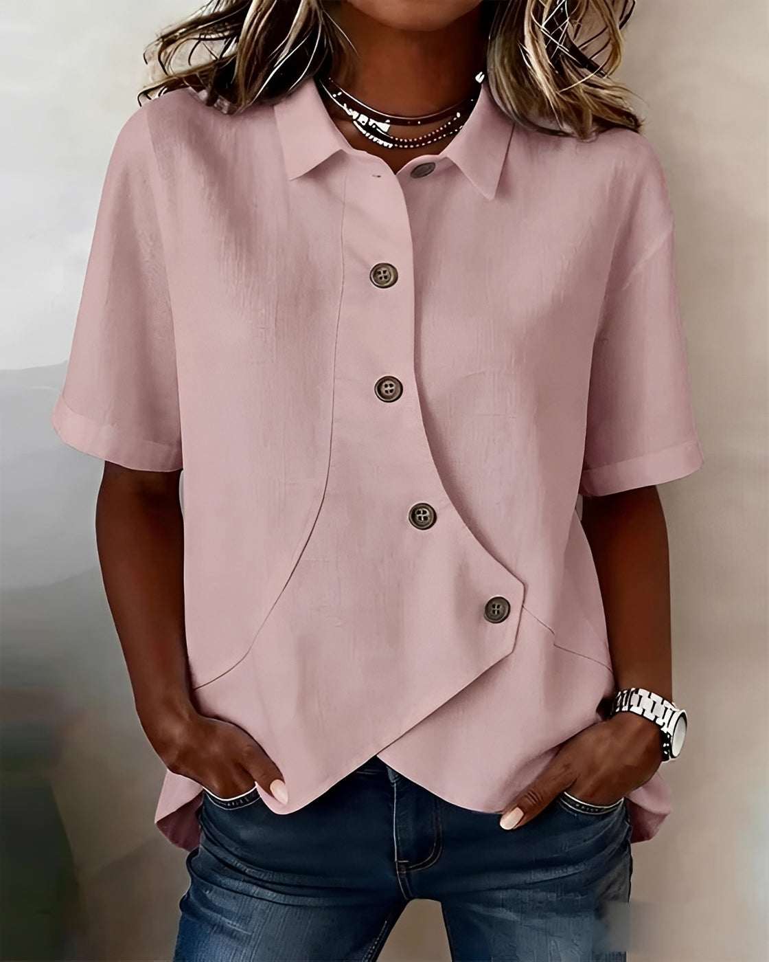 Mia - Blouse Asymétrique à Boutons