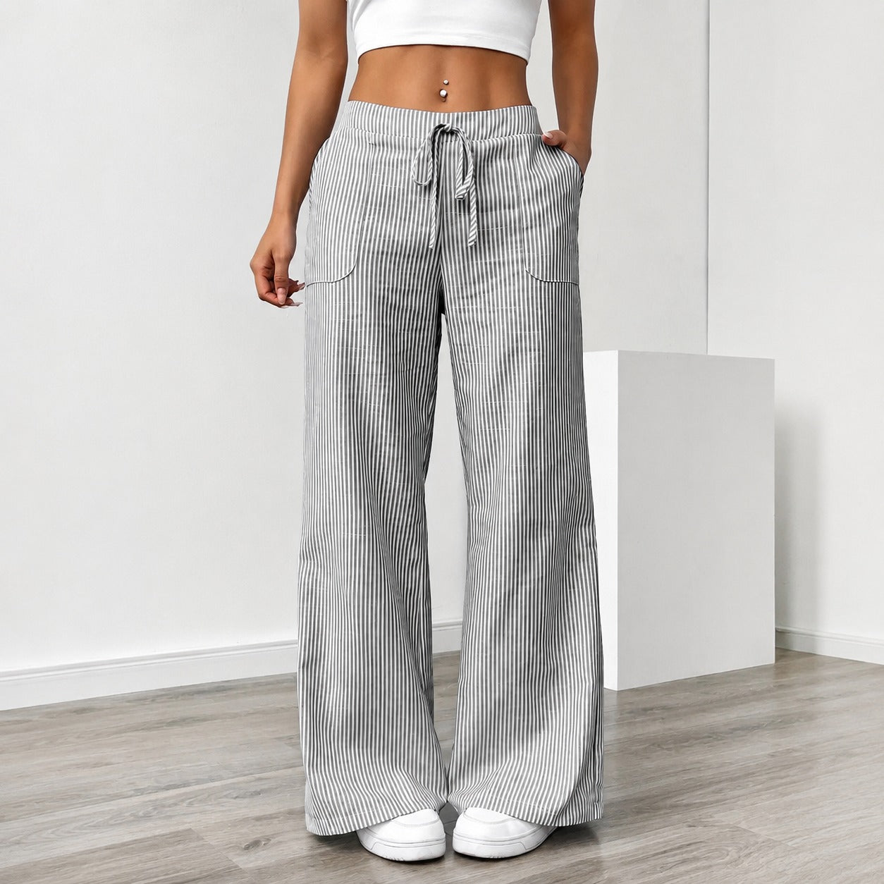 Amanda - Pantalon Confort Rayé avec Poches
