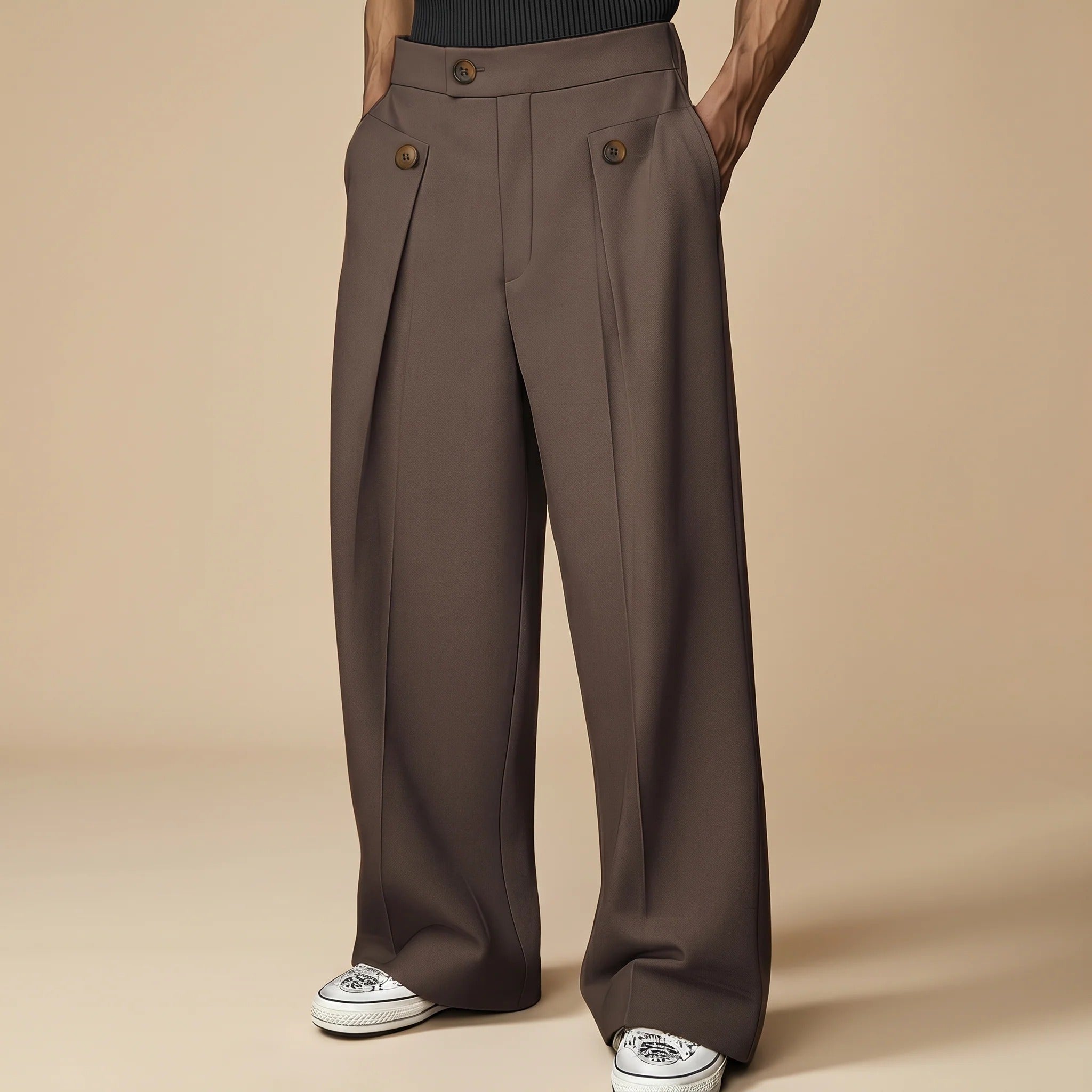 John - Pantalon Élégant Large Taille Haute