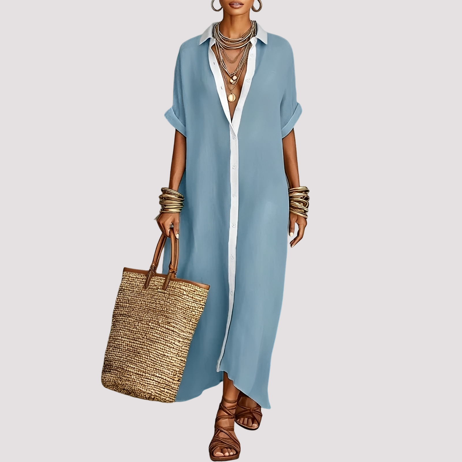 Talia - Robe Longue Décontractée à Boutons