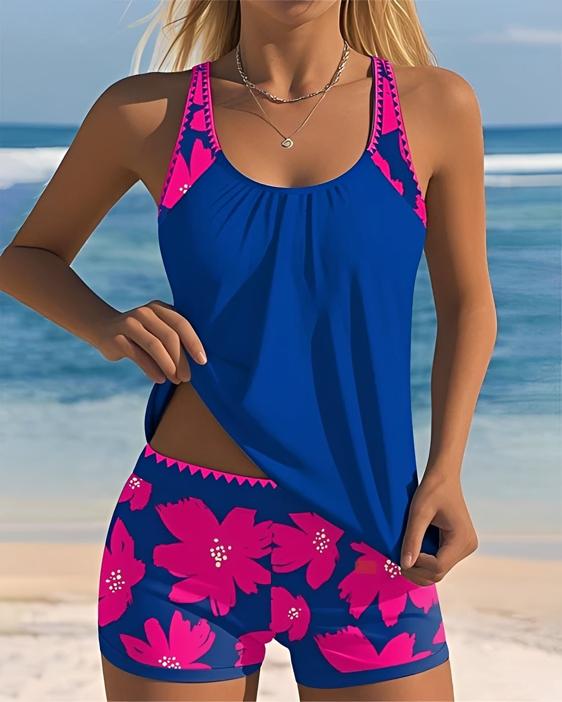 Mila - Tankini à Fleurs Col U