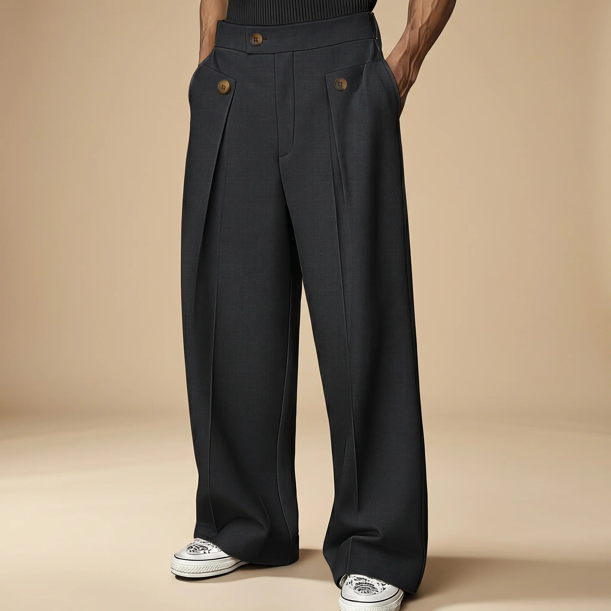 John - Pantalon Élégant Large Taille Haute