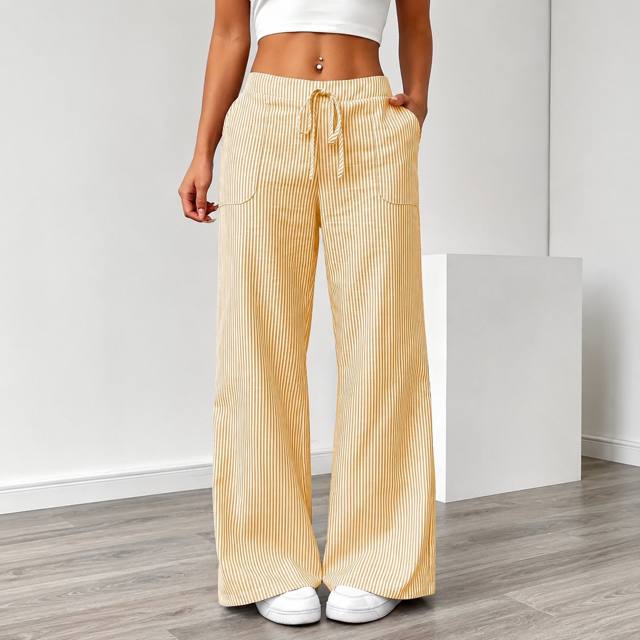 Amanda - Pantalon Confort Rayé avec Poches