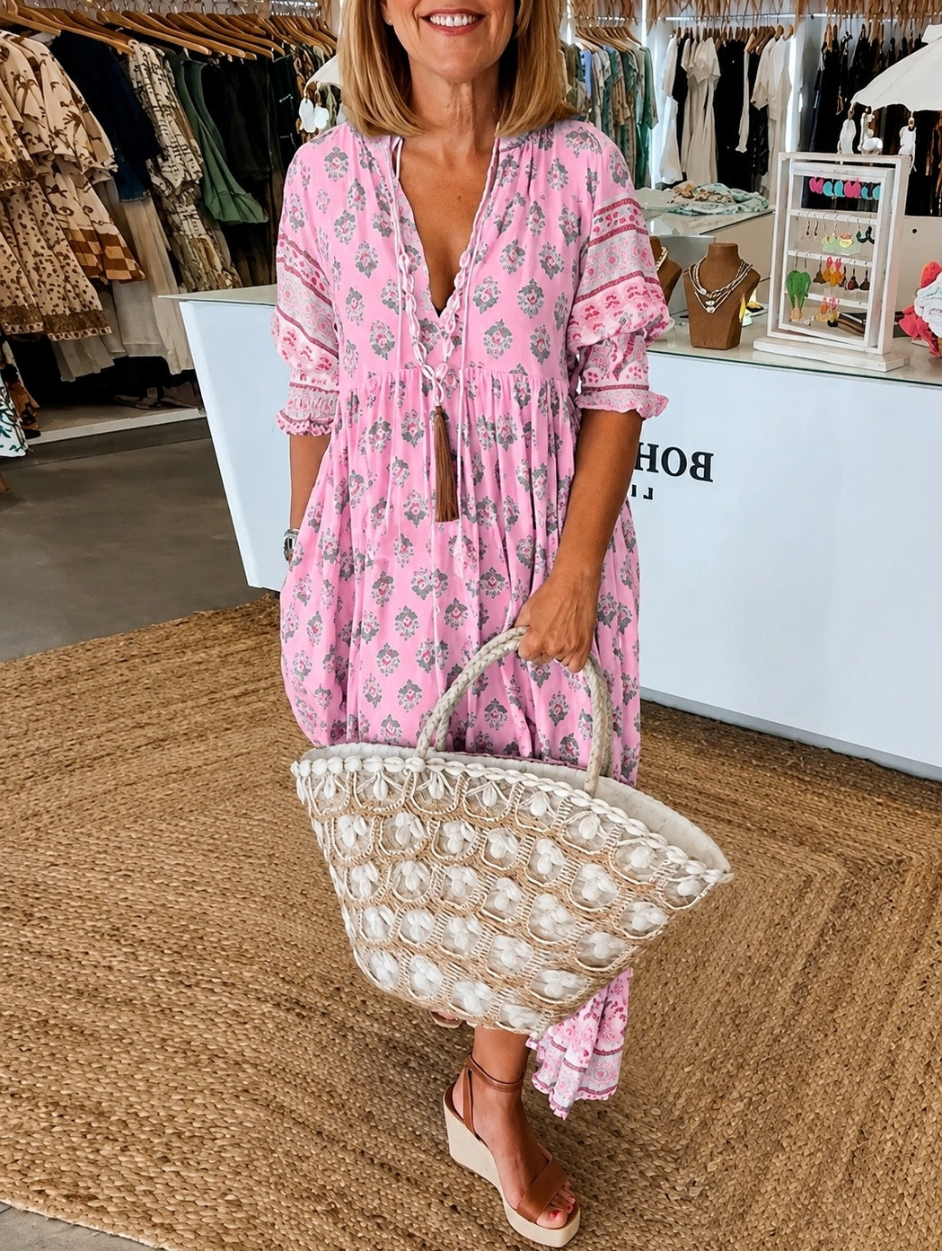 Casey - Robe Décontractée à Manches Mi-longues