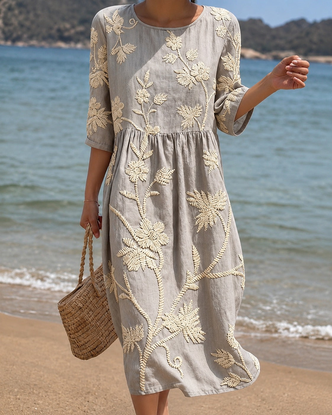 Teresa - Robe Midi Chic avec Décor Brodé