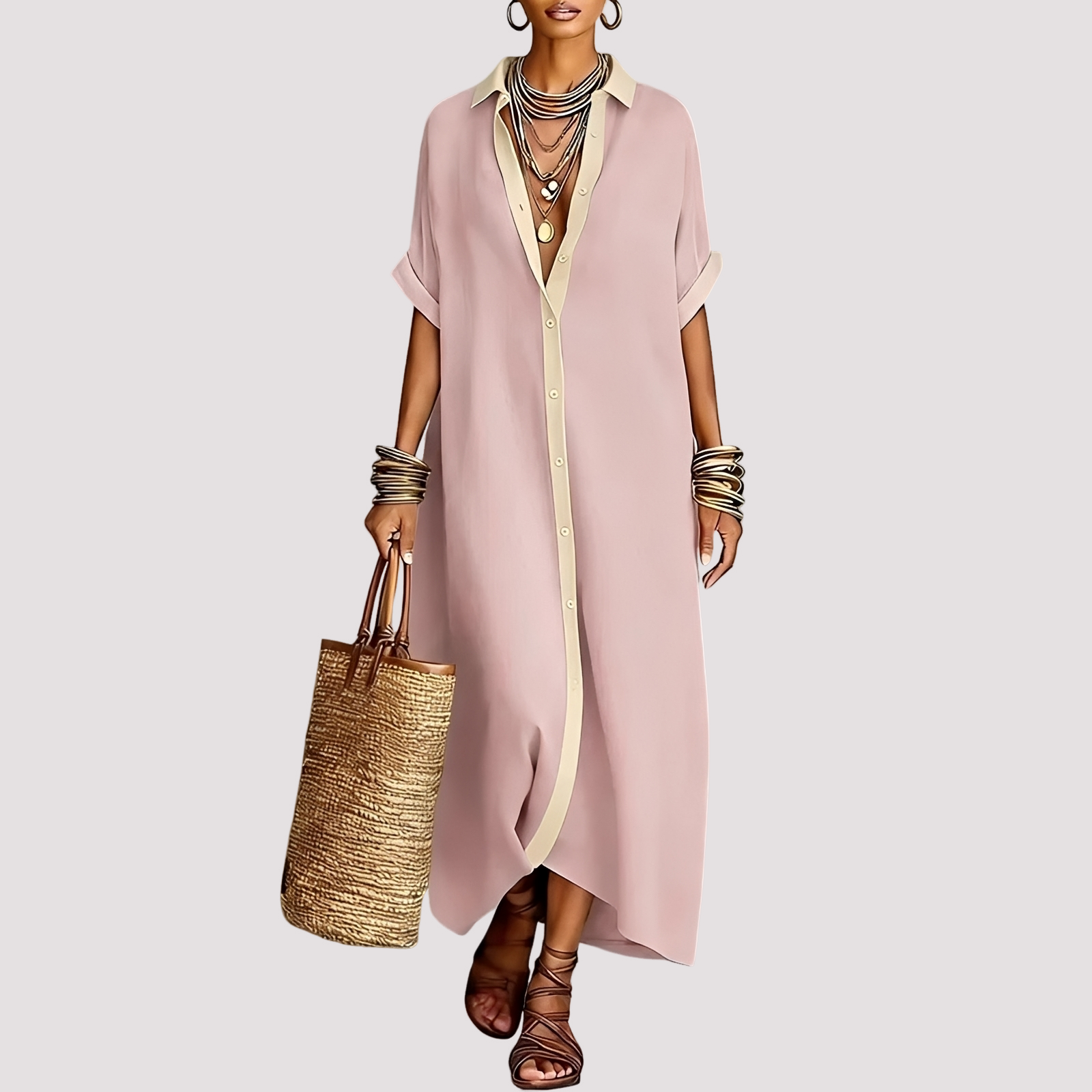 Talia - Robe Longue Décontractée à Boutons