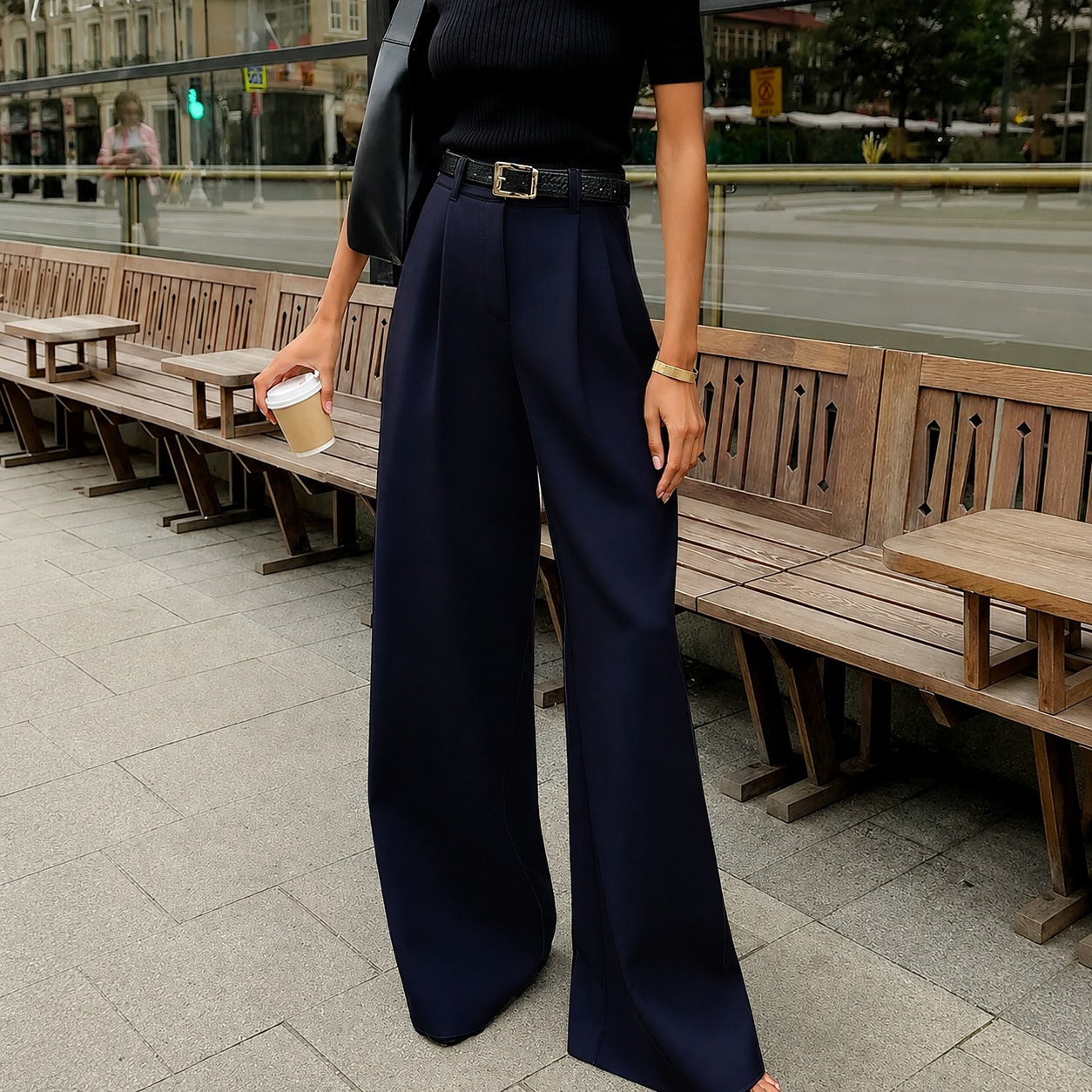 Marlene - Pantalon large sans ceinture